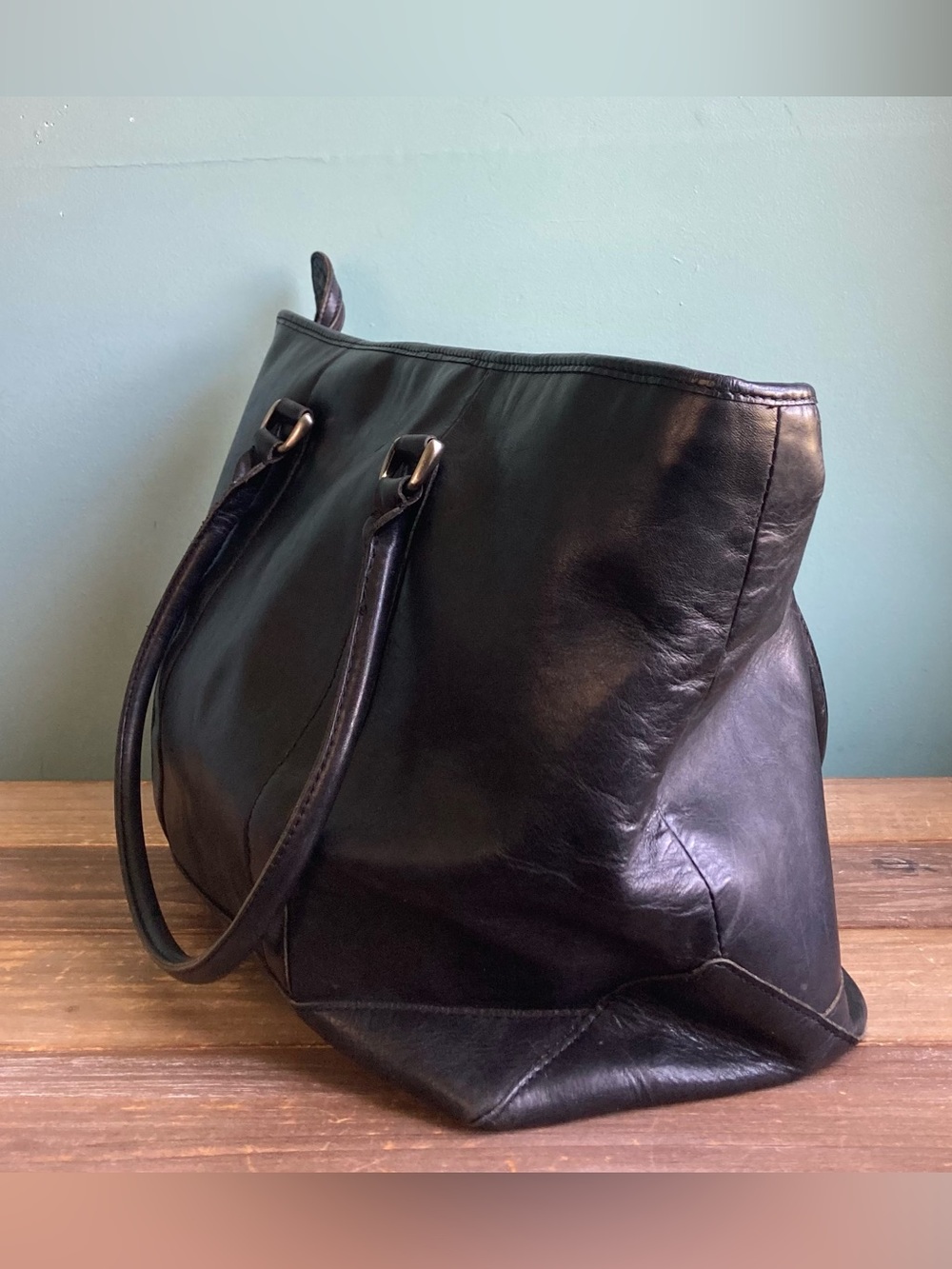 Vintage L.L. Bean Large Town & Field Leather Tote Bag Black - Picture 6 of 15